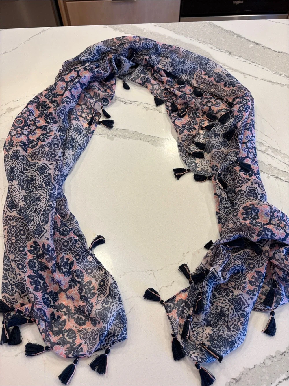Maurices Navy and Pink Medallion Tassel Throw